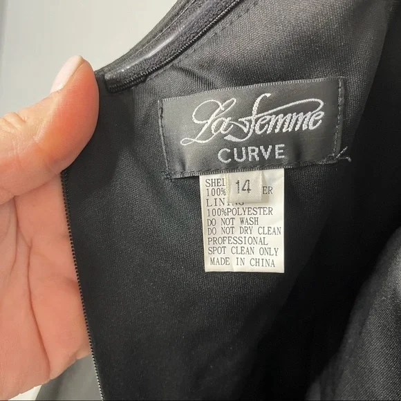 La Femme Off The Shoulder Jersey Fit & Flare Gown Prom Dress Size 14W Black - Picture 10 of 12